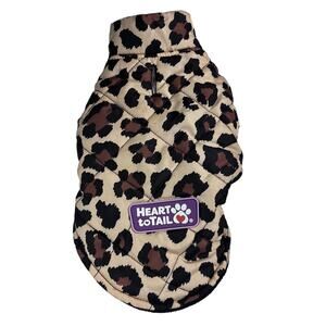 Heart To Tail Leopard Print Quilted Dog Jacket Fleece Lining Size XS